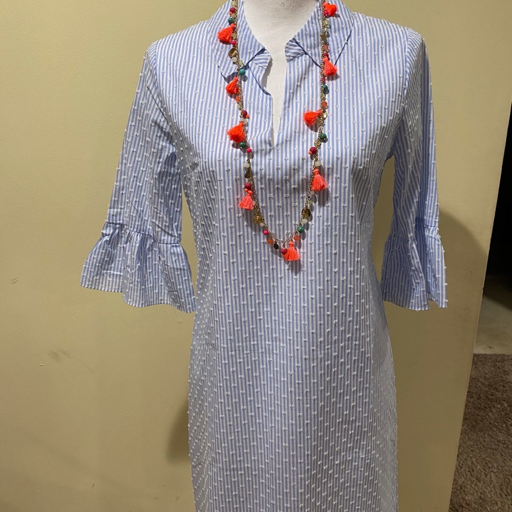 Lilly Pulitzer Light Blue & White Striped Long Sleeve Dress